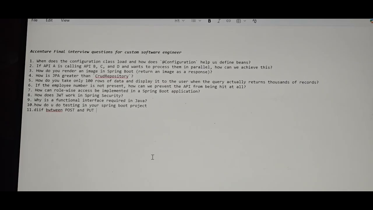 Accenture interview questions on springboot for experienced candidates,  App developer or custom SE.