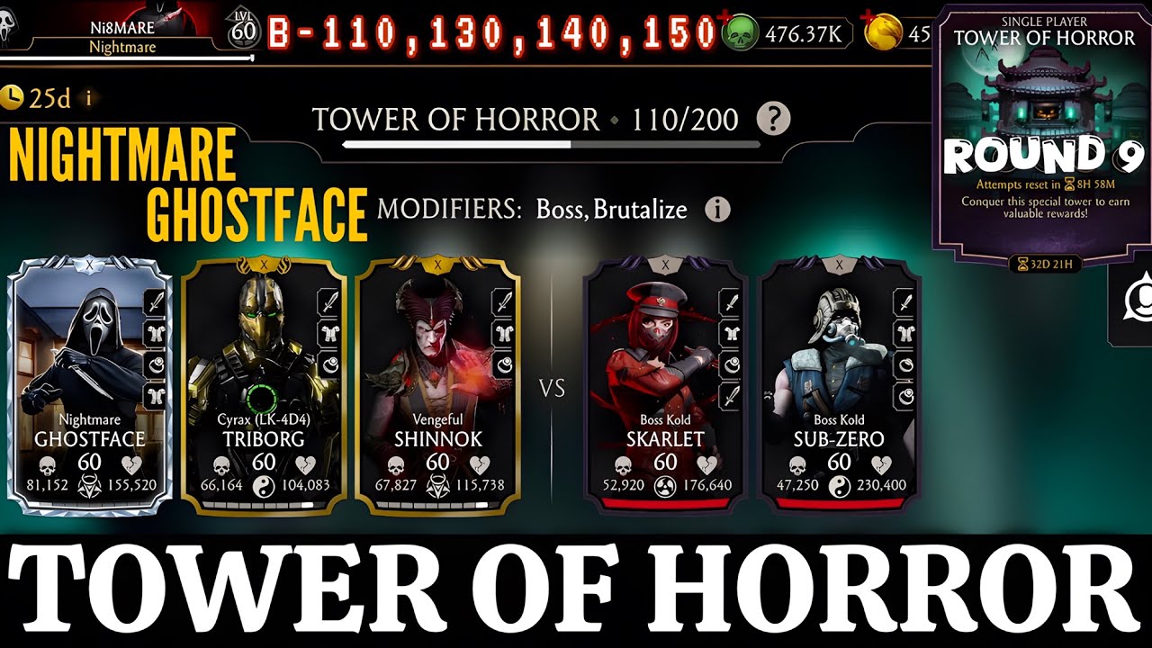 Tower of Horror Boss Battle 110, 130, 140 & 150 Fight + Rewards Mortal Kombat Mobile