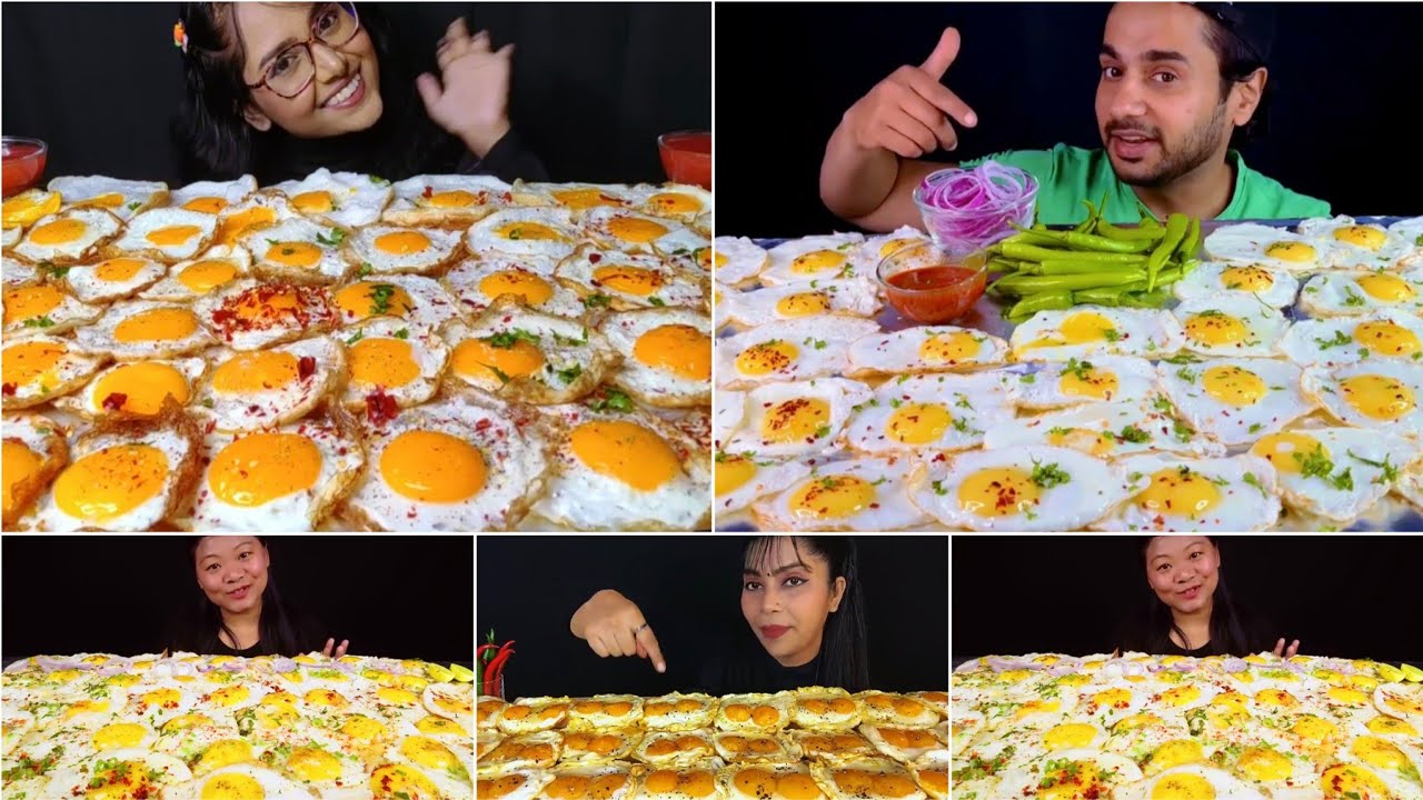 Asmr Eating Lots of Sunny Sides Up Egg🍳 with Spicy🔥 Sauce Green Chilli 🌶 😋 Sunny Sides Up Egg Asmr♥️