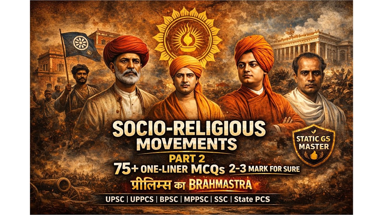 Socio-Religious  Movements (Part-2) – One-Liner MCQs 📜 | Modern Indian History | UPSC, UPPCS Prelims