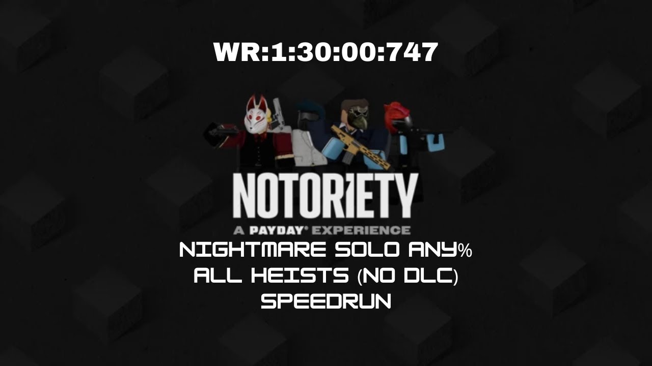 Roblox Notoriety. Full Game Any% Nightmare Solo Speedrun WR 1:35:00:747