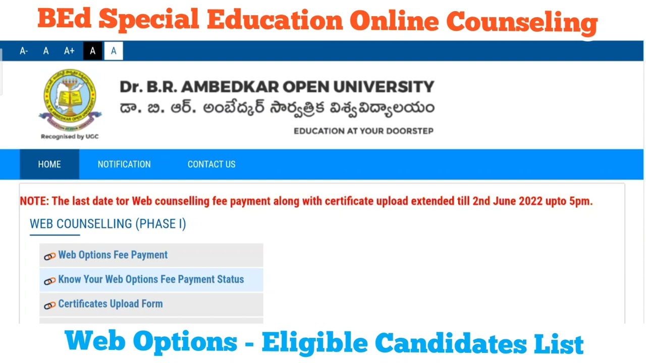Dr BRAOU ONLINE ADMISSION BEd Special Education 2021-24 Web Option Eligible Candidates List Updates