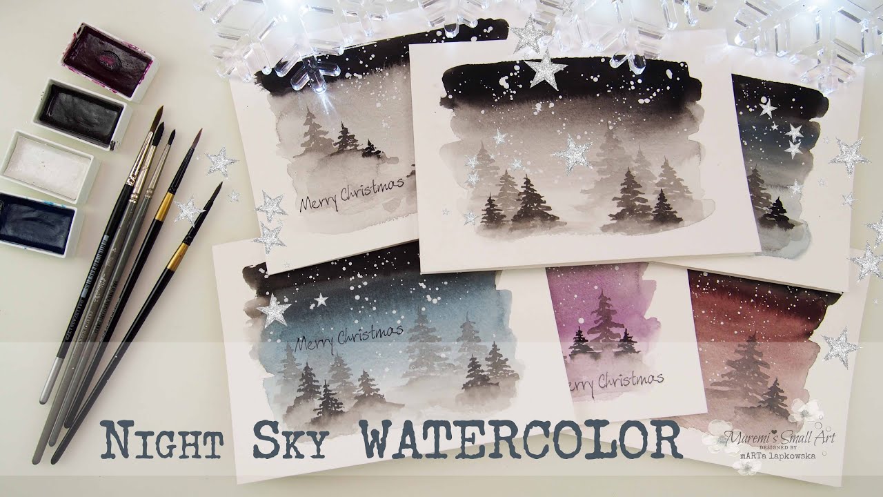 2020 NEW! Night Sky Watercolor Winter Christmas Cards ~ ✂️ Maremi's Small Art
