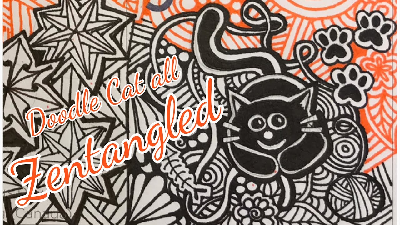 How to Zendoodle a Black Cat into my Giant Zentangle #Quigtangle for InkTober Day 9
