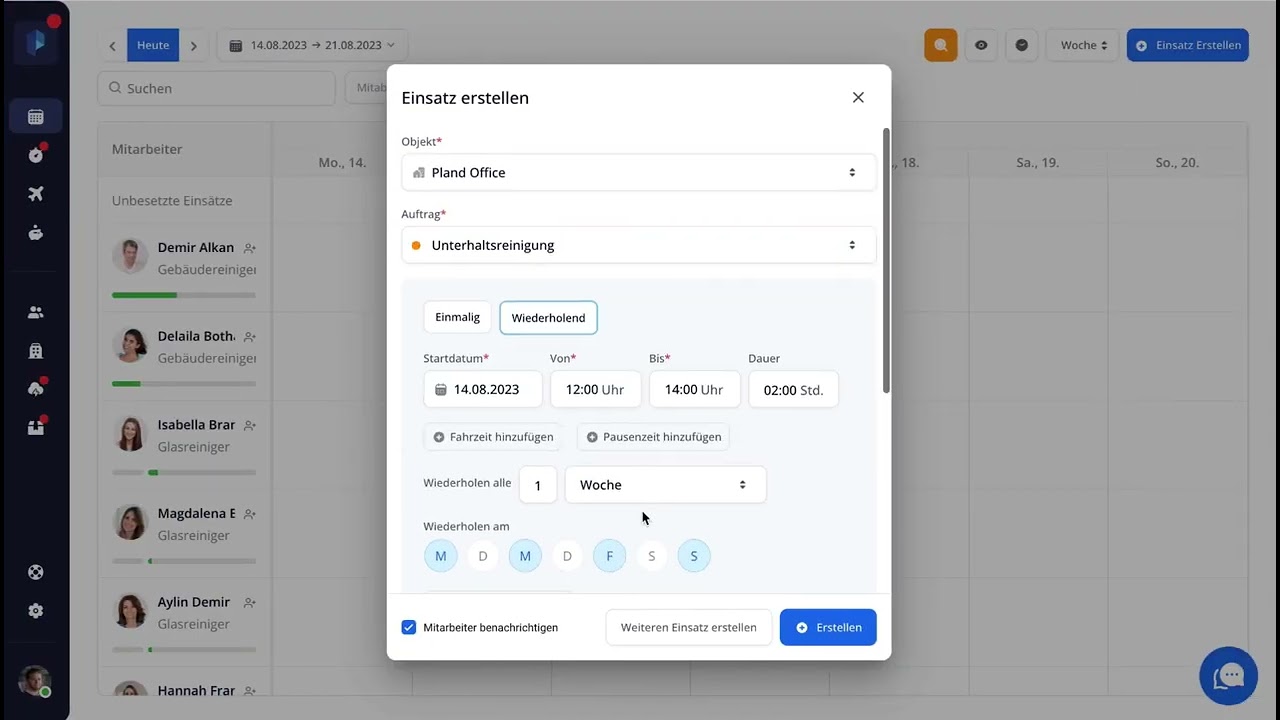 Einsatzplanung in PlanD - Die Softwarel&ouml;sung f&uuml;r Geb&auml;udedienstleister
