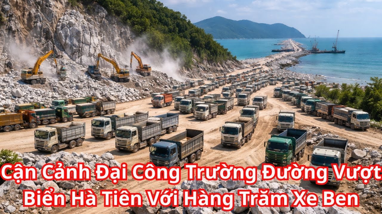 Không Chỉ Là Con Đường: Cận Cảnh Đại Công Trường Đường Vượt Biển Hà Tiên Với Hàng Trăm Xe Ben