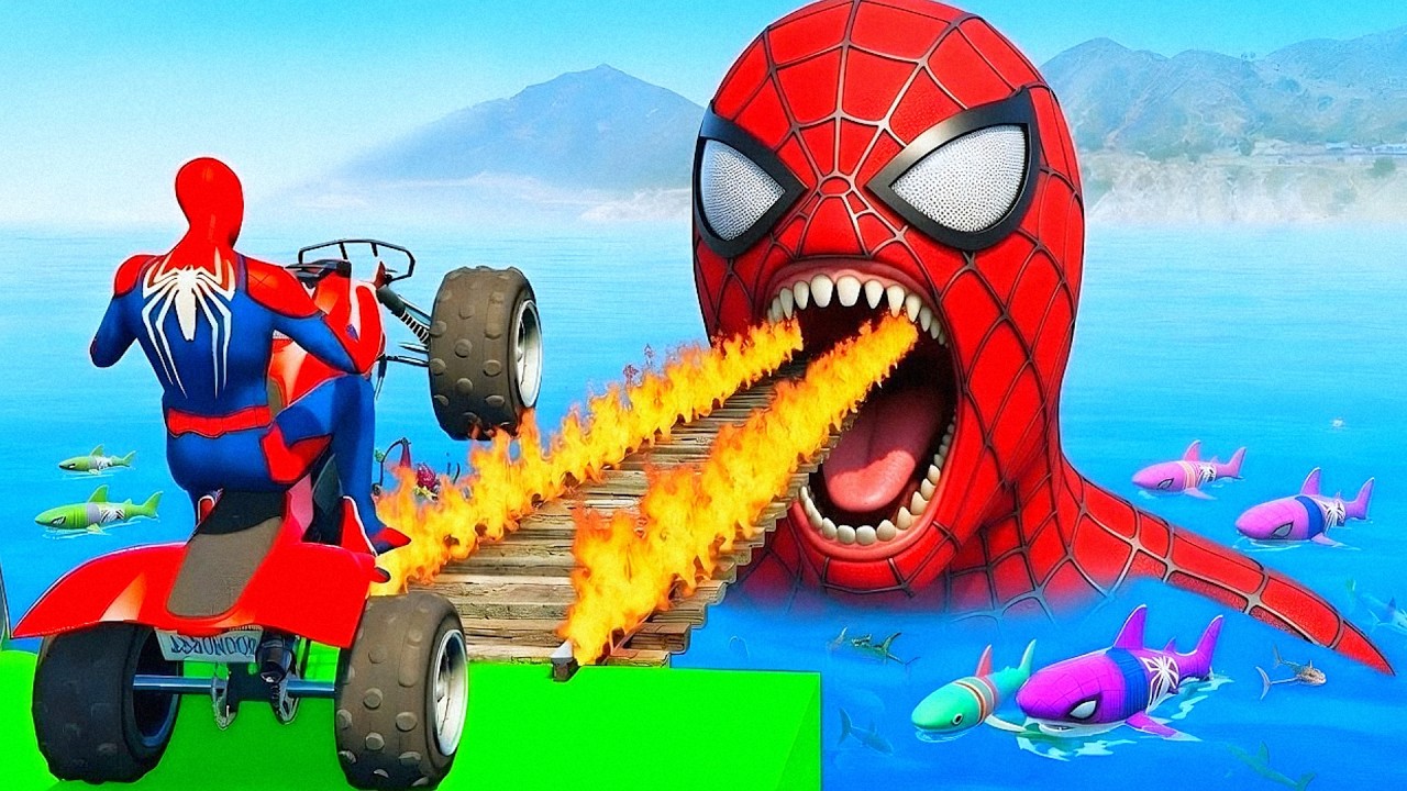 SPIDER-MAN against TUNG TUNG TUNG SAHUR In Motorcycle in Rainbow Spider Bridge | GTA 5 Rockstar game