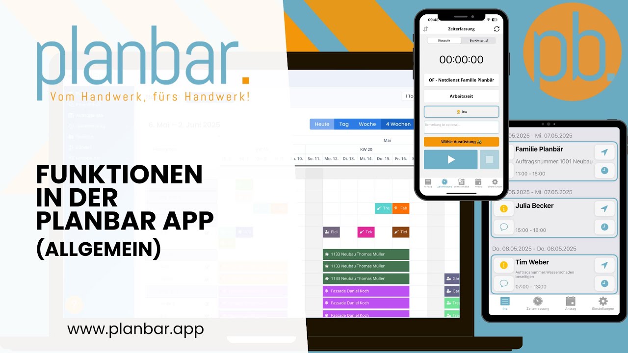 Funktionen in der Planbar App (Allgemein)