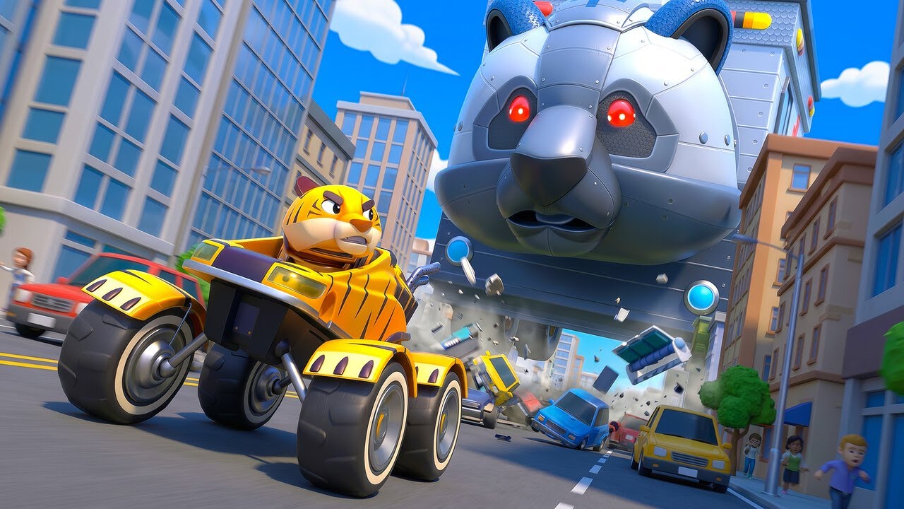 L'AMBULANCE DU MALÉFIQUE PANDA géant sème le chaos dans Animatown ! Equipe de secours Cars & Trucks