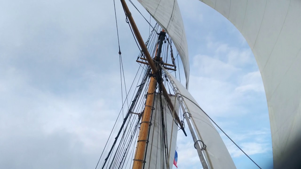 Topsail schooner Lady L meets Cessna