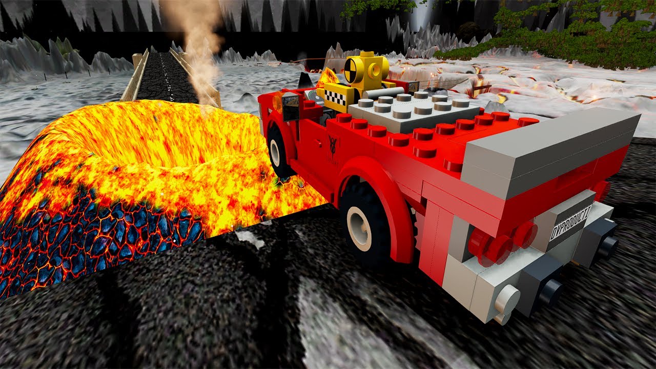 LEGO Car Jumping Into Snow Mountain, Lava Molten - BeamNG.Drive