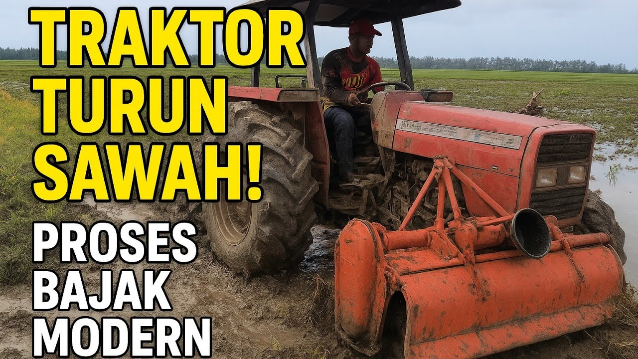 TRAKTOR TURUN SAWAH! Proses Bajak Sawah Modern Pakai Rotari