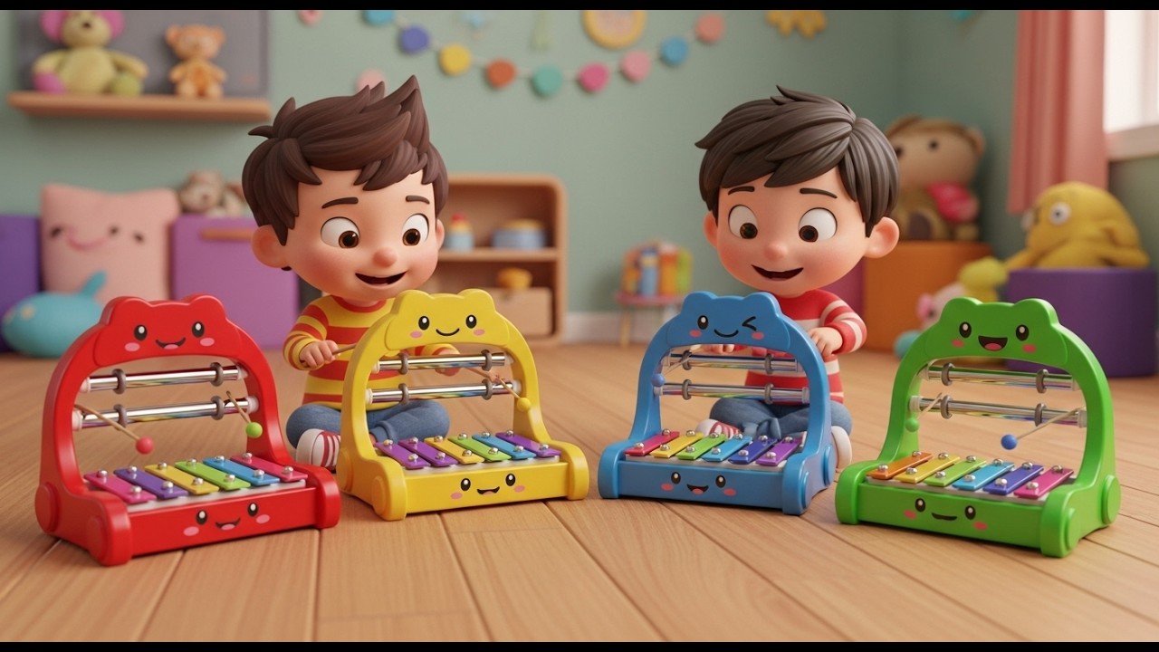 Four Little Toy Xylophones Ting Ting Ting | Musical Instrument Song & Counting Rhyme
