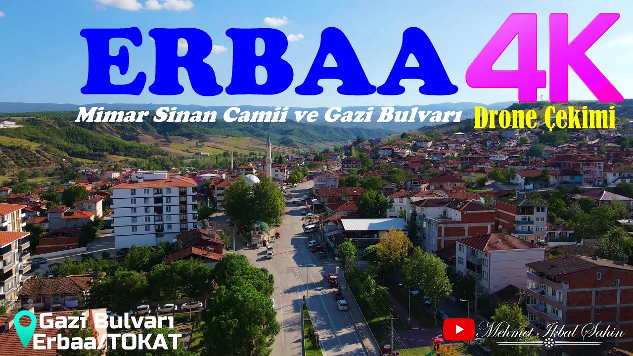 Mimar Sinan Camii ve Gazi Bulvarı Havadan Görünüm / Erbaa / TOKAT - 4K Drone Çekimi / 27.9.21