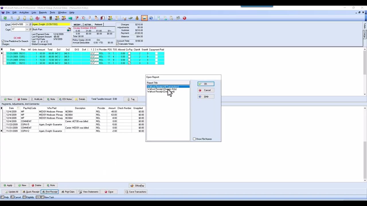 Patient Charges Receipts with Procedures & Diagnosis