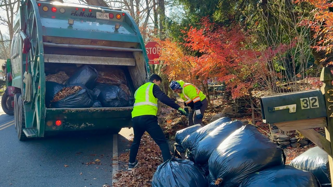 Fast Garbage Truck vs Massive Leaf Bag Piles | Jody Enterprises 