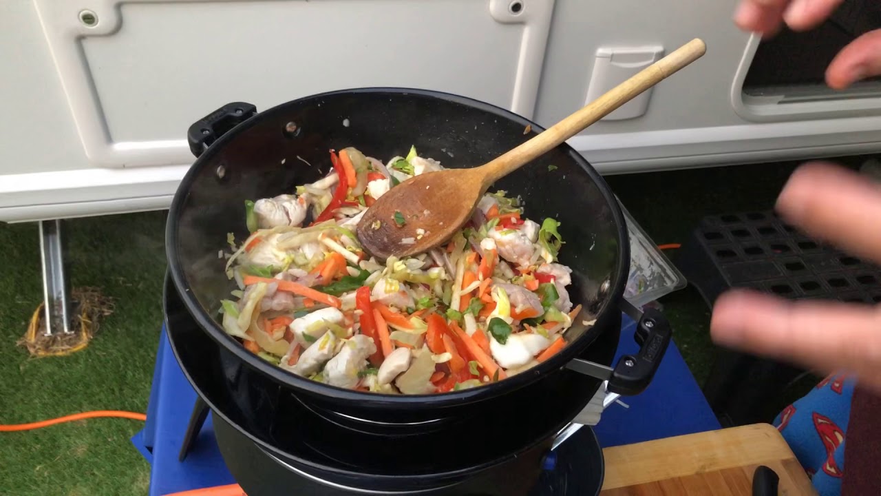 Very easy. Quick sticky Chicken stir-fry on the Cadac Safari Chef 2