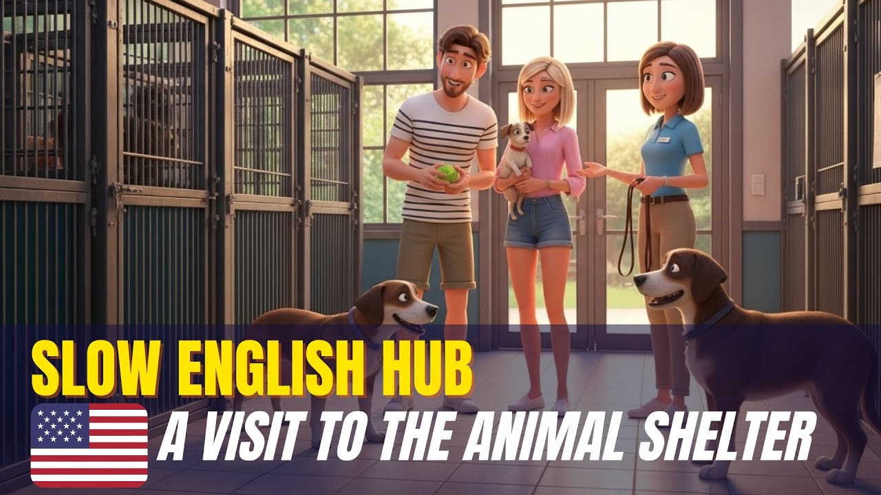 Slow English Conversation – A Visit to the Animal Shelter | Easy English for Beginners