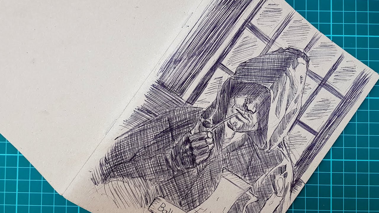 Drawing a sketchbook cover using ballpoint pen Aragorn Lord of the Rings illustration Prancing Pony