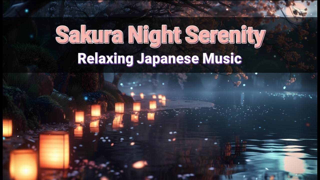 Sakura Night Serenity: Cherry Blossoms & Water Lanterns | Relaxing Japanese Music