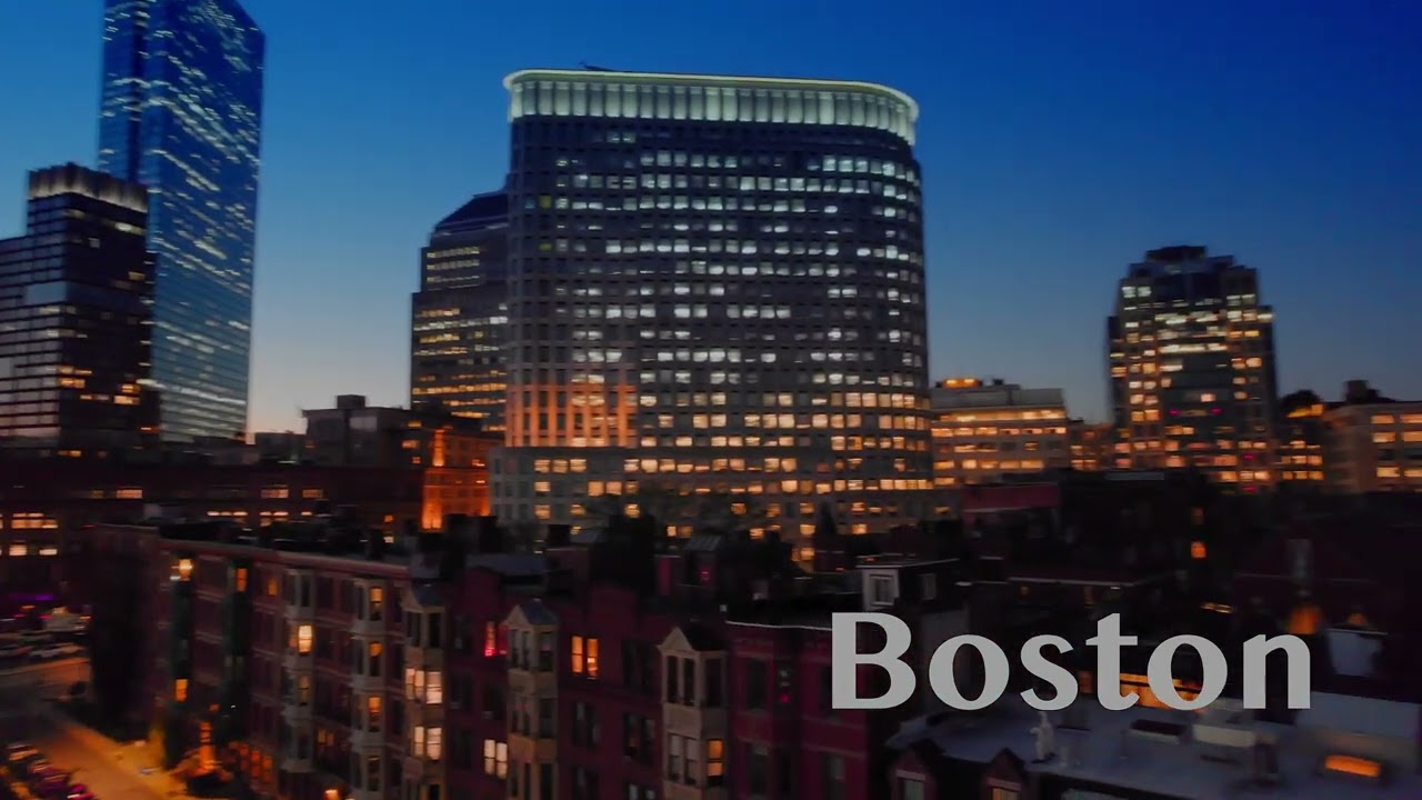 Boston night time drone video 2022