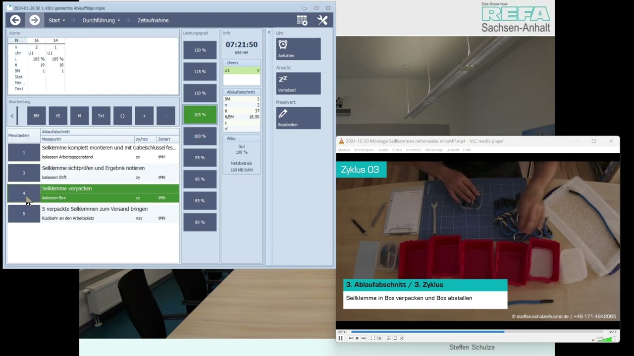 REFA TIME® - Zeitaufnahme Seilklemme, gemischte Ablauffolge