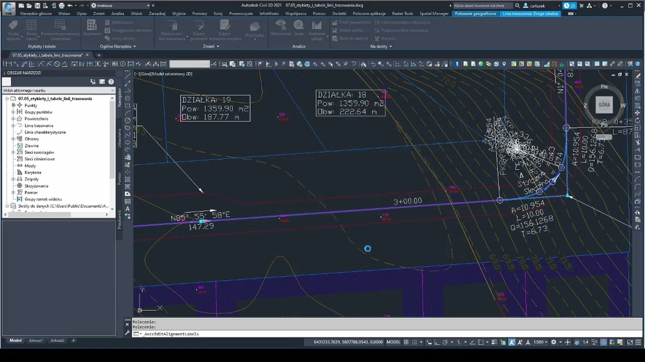07.05 Kurs AutoCad Civil 3D - Etykiety i tabele linii trasowania