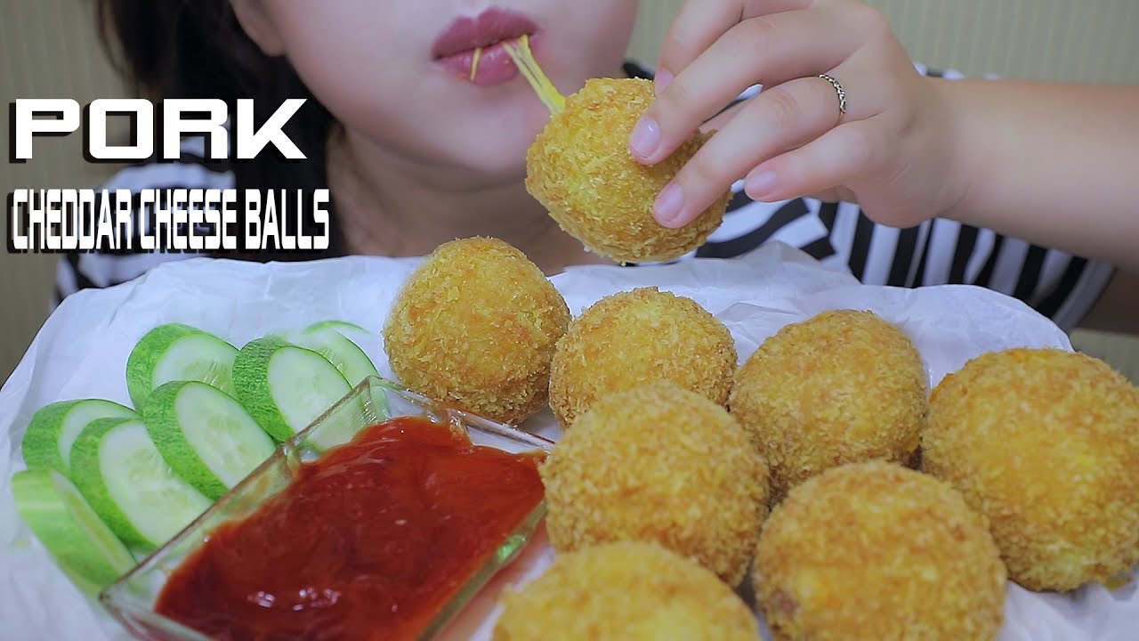 ASMR PORK CHEDDAR CHEESE BALLS | BEST CRUNCHY EATING SOUNDS | LINH-ASMR