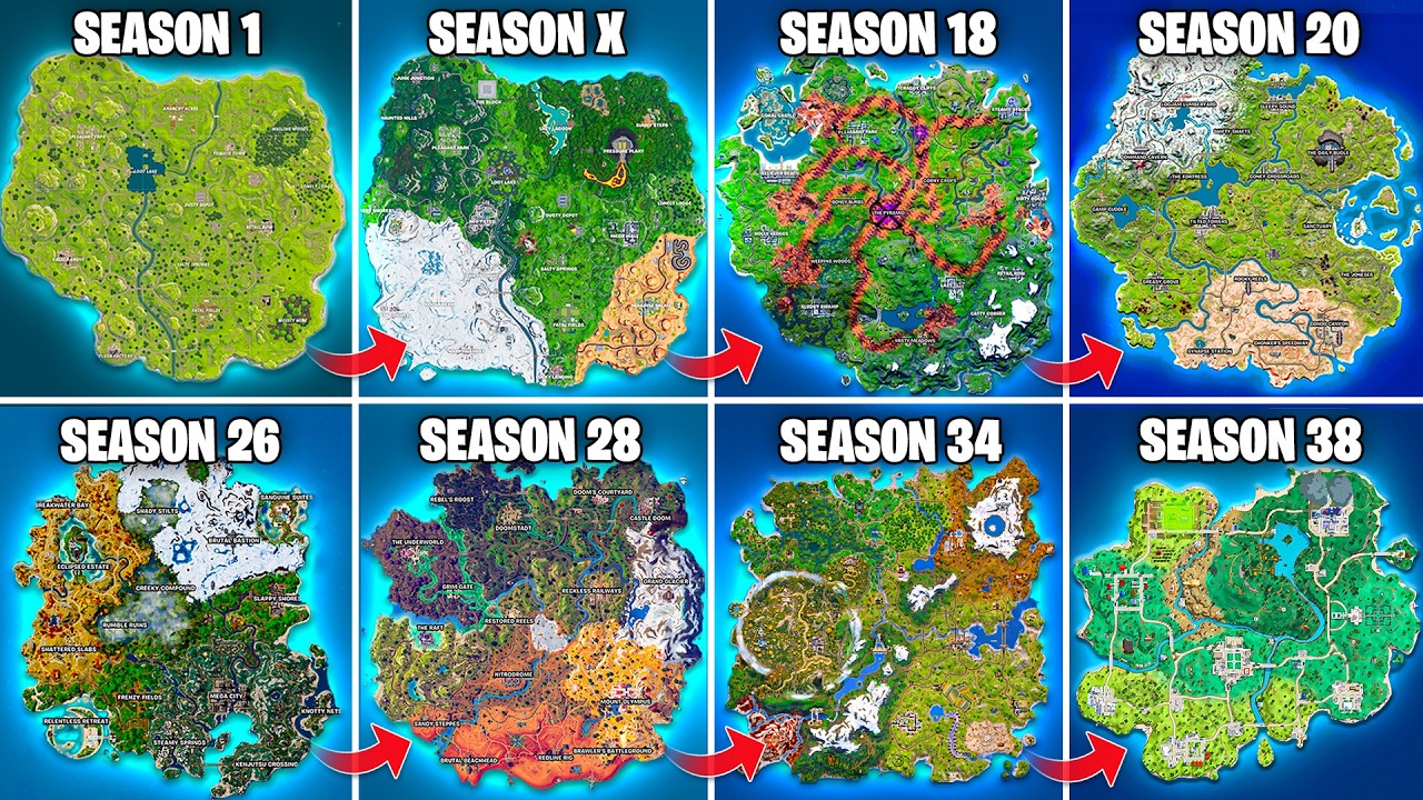 Evolution of Fortnite Map (Chapter 1 Season 1 - Chapter 6 Mini Season 2)