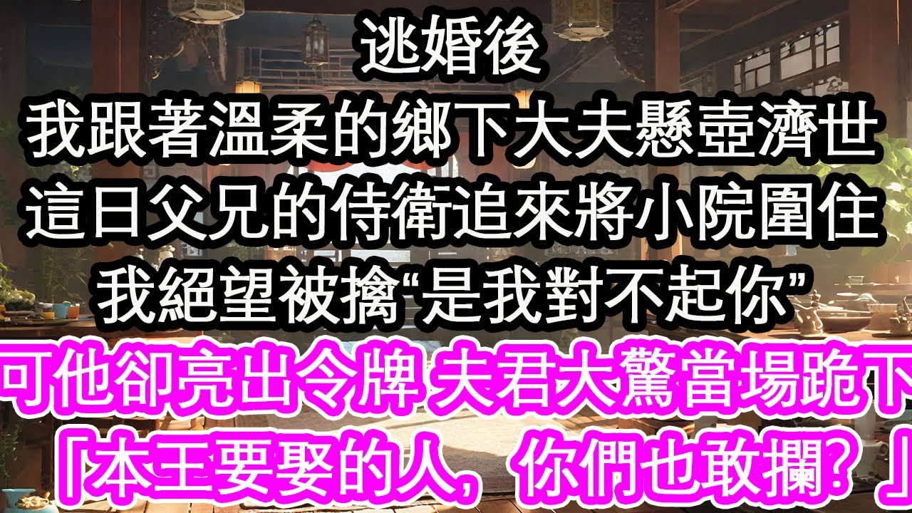 逃婚後我跟著溫柔的鄉下大夫懸壺濟世這日父兄的侍衛追來將小院圍住我絕望被擒“是我對不起你”可他卻亮出令牌 夫君大驚當場跪下：「本王要娶的人，你們也敢攔？」【花開】【愛情】【生活】
