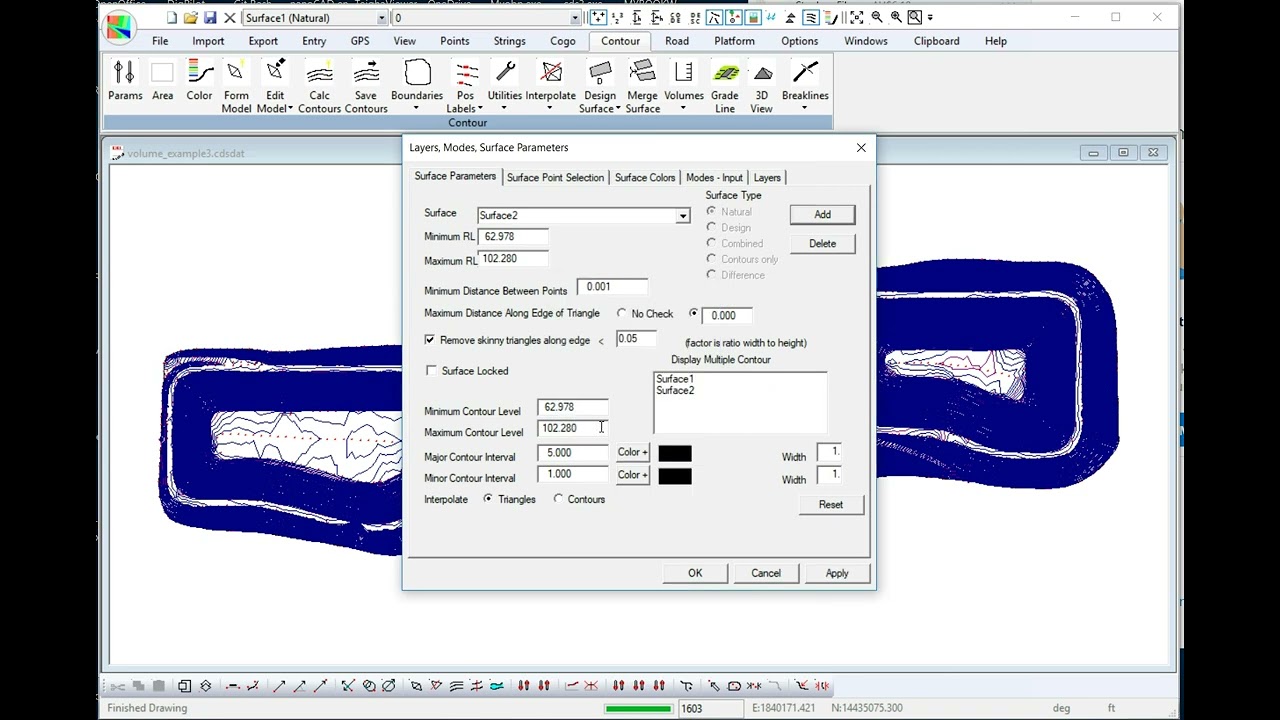 volume between surfaces