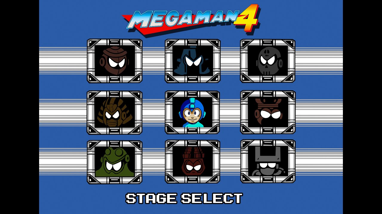 MEGAMAN 4 presentación de los ROBOT MASTER FANART Stage Select remix