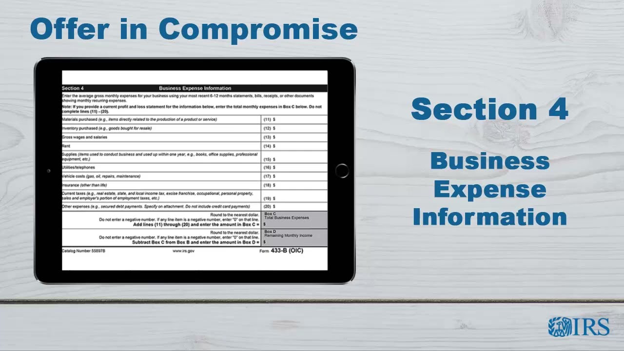 How to Complete Form 433-B (OIC) - Section 4 Business Expense Information