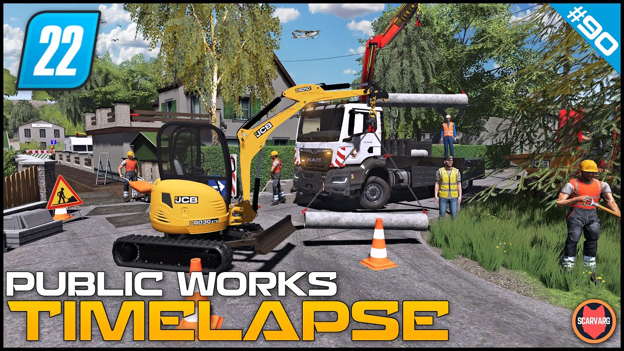 🚧  Laying Down Concrete Pipeline For Sewage ⭐ FS22 City Public Works Timelapse