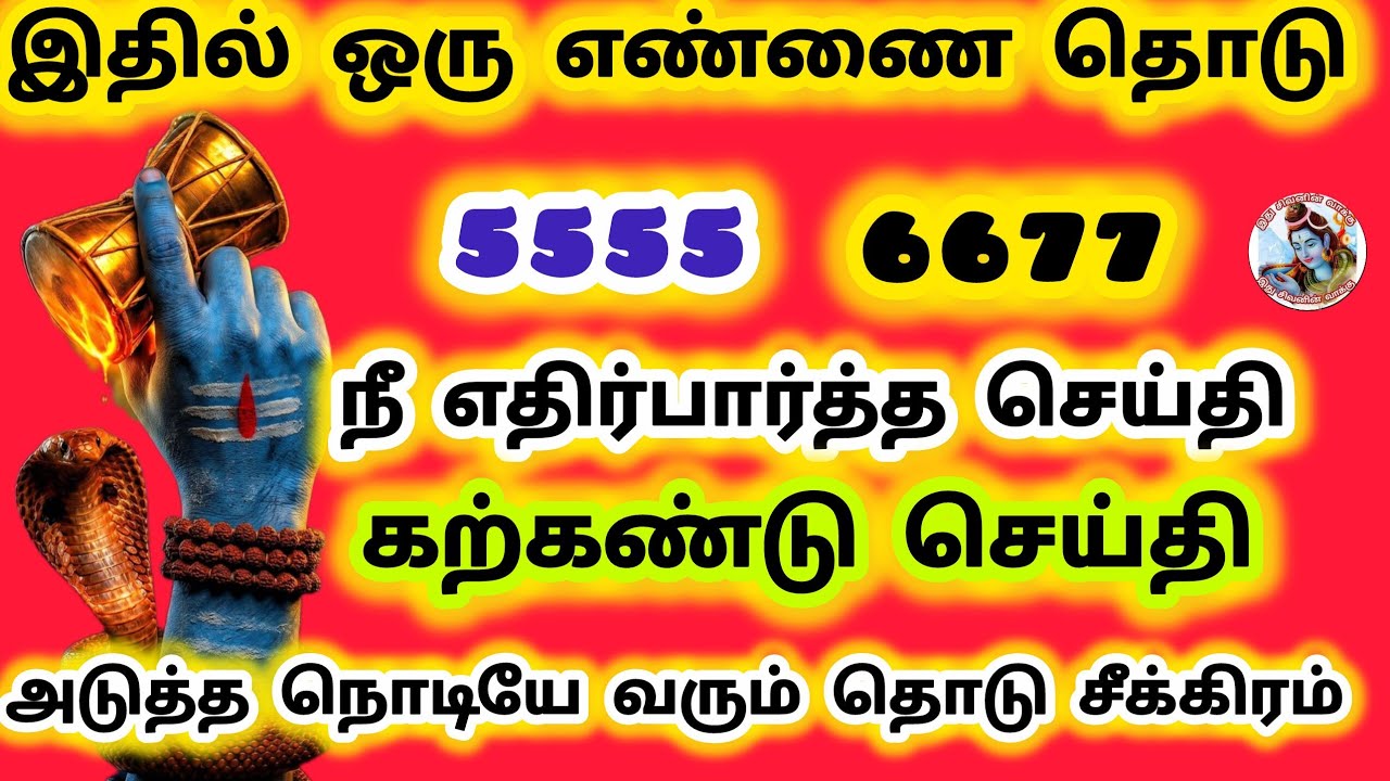 5555 ,6677 இதில் ஒரு எண்ணை தொடு நீ எதிர்பார்த்த ஒரு நல்ல செய்தி கற்கண்டு செய்தி அடுத்த நொடியே வரும்