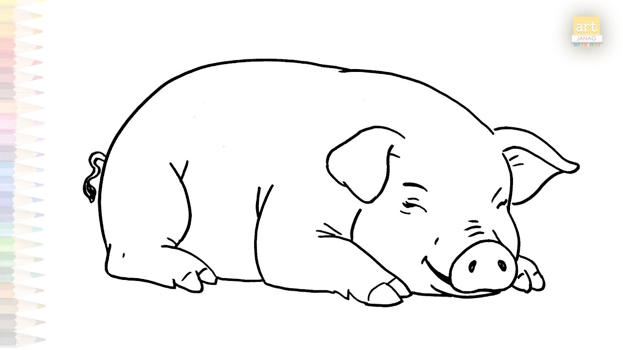Cute pig sleeping drawing easy | Outline art | How to draw A Pig step by step simply | #artjanag