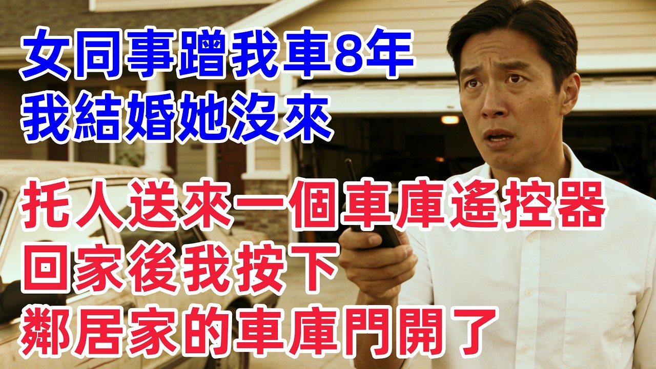 女同事蹭我車8年，我結婚她沒來，托人送來一個車庫遙控器，回家後我按下，鄰居家的車庫門開了！【惠美悄悄话】