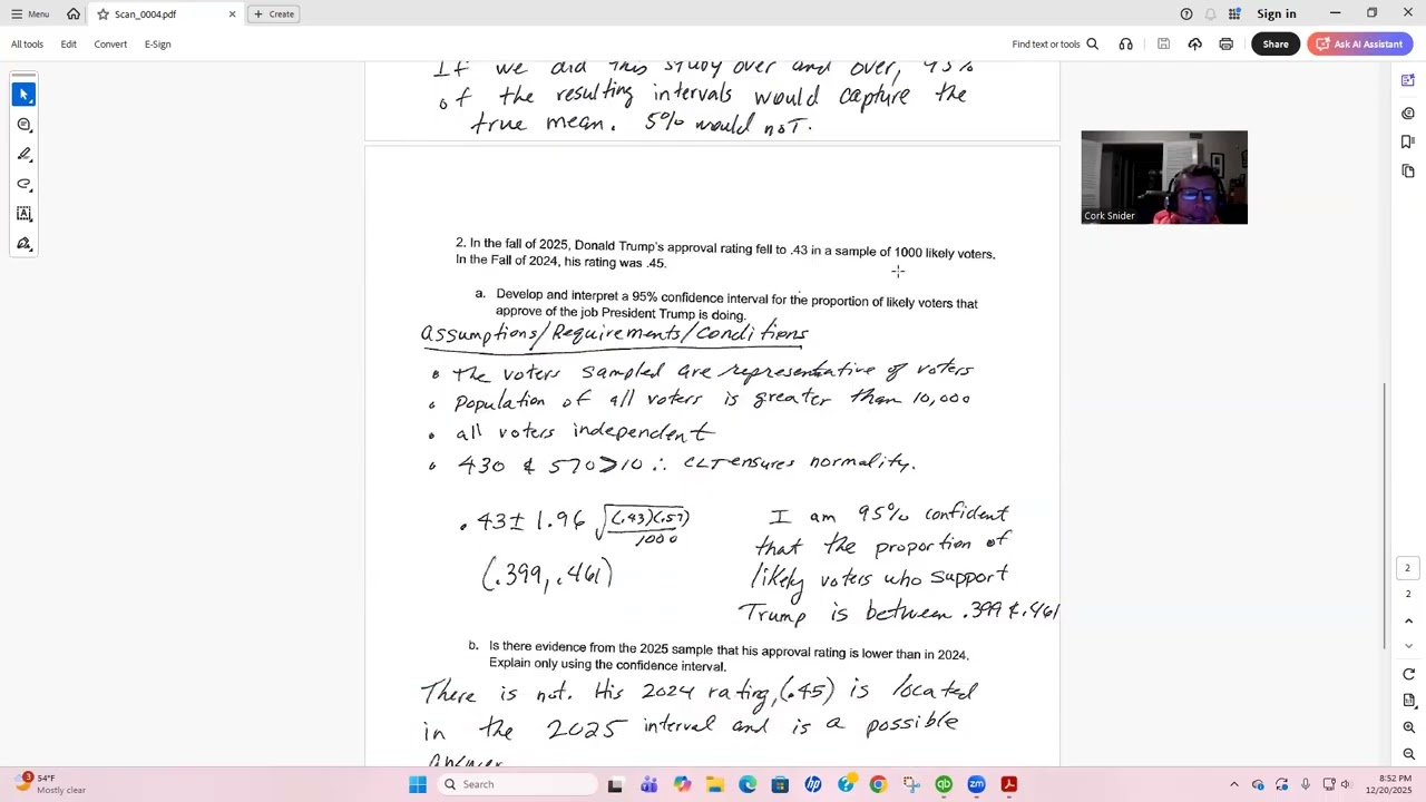 Chapter 8 practice FRQs T-Interval and 1 prop Z interval