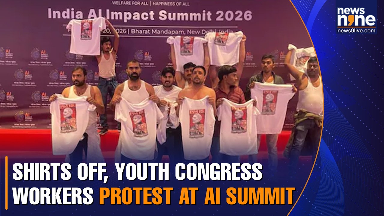 Youth Congress stages shirtless anti-Modi protest at Bharat Mandapam AI Summit