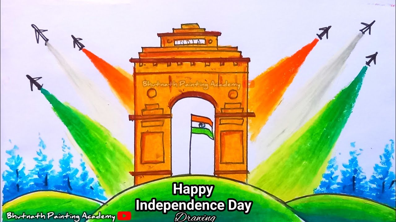 Independence day drawing with India gate||republic Day poster painting