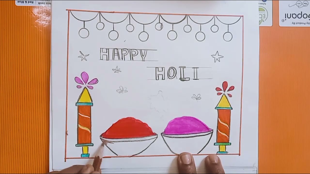 Happy Holi Poster Drawing | Holi Festival Drawing | Holi Special Colour Drawing | Holi Drawing Easy 