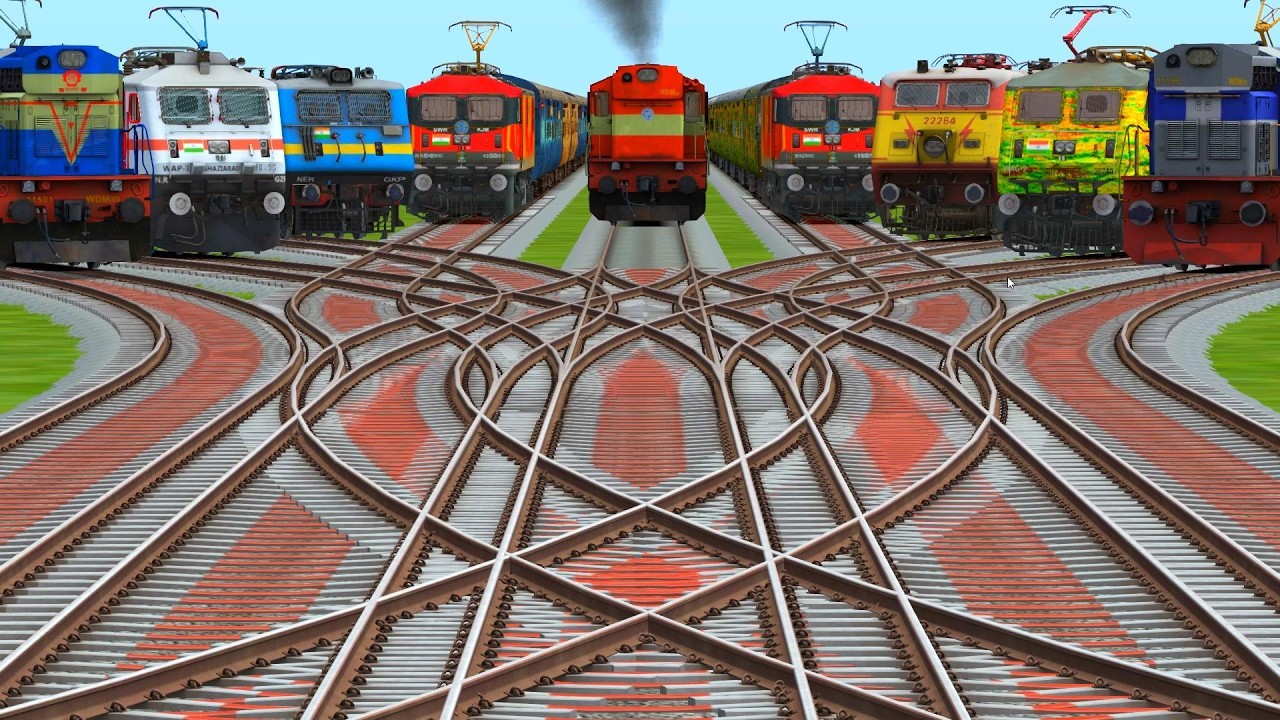 ⏏️09 Trains Crossing At Bumpy Curves Railroad | Railroad Crossing | #beamngdrive #railworks 