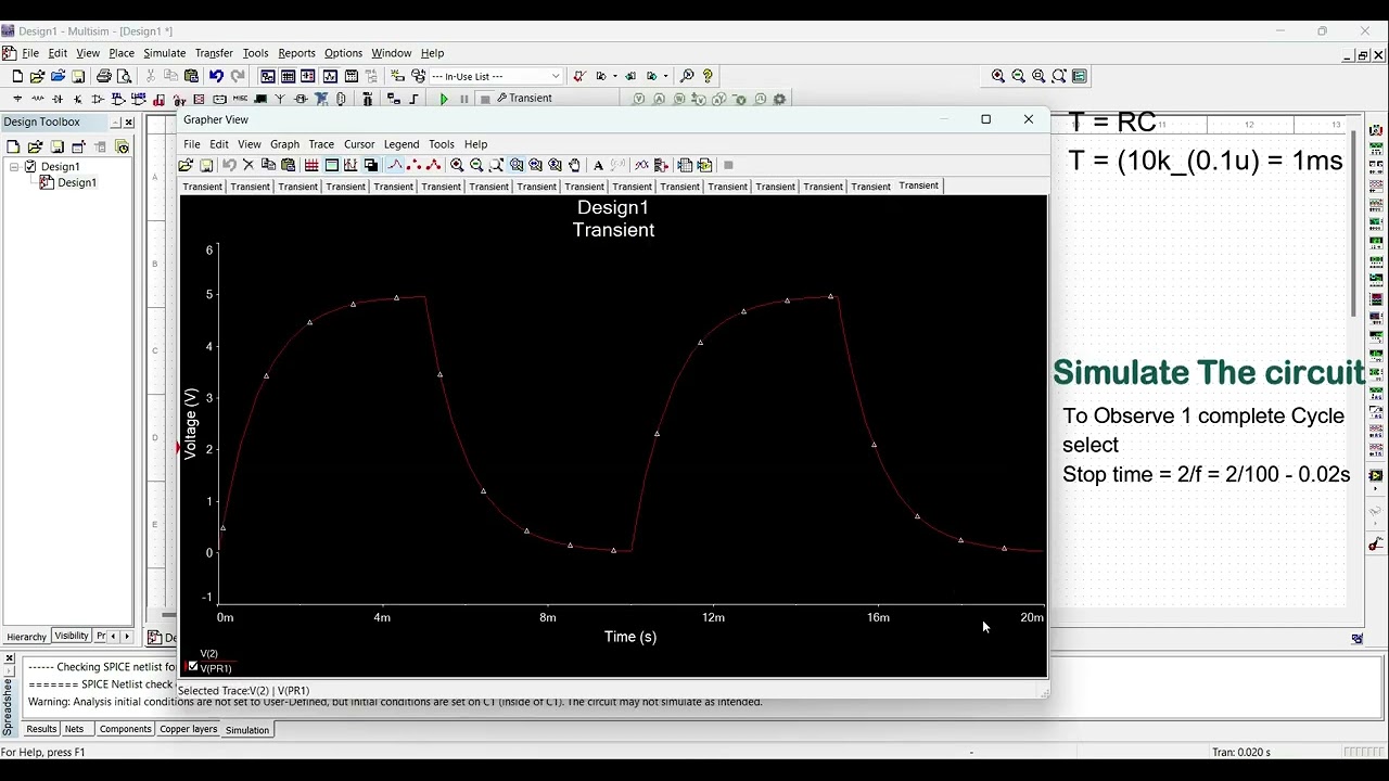 RC Circuit Charging and Discharging || Transient analysis || Multisim || Simulate Electronics