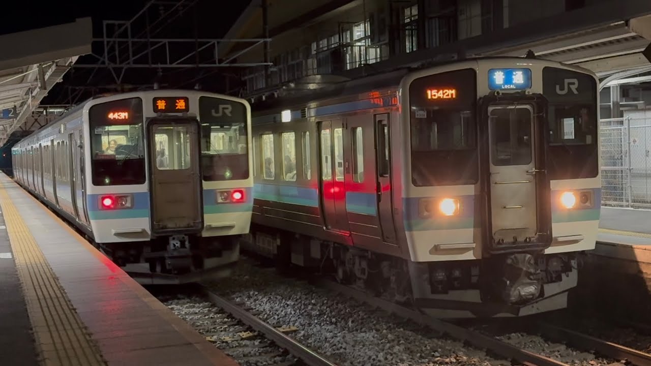 中央東線単線区間 下諏訪駅離合 中央本線 普通列車 211系 特急あずさ 41号 E353系 JR東日本 長ナノ 都モト 下諏訪 2026.1.18