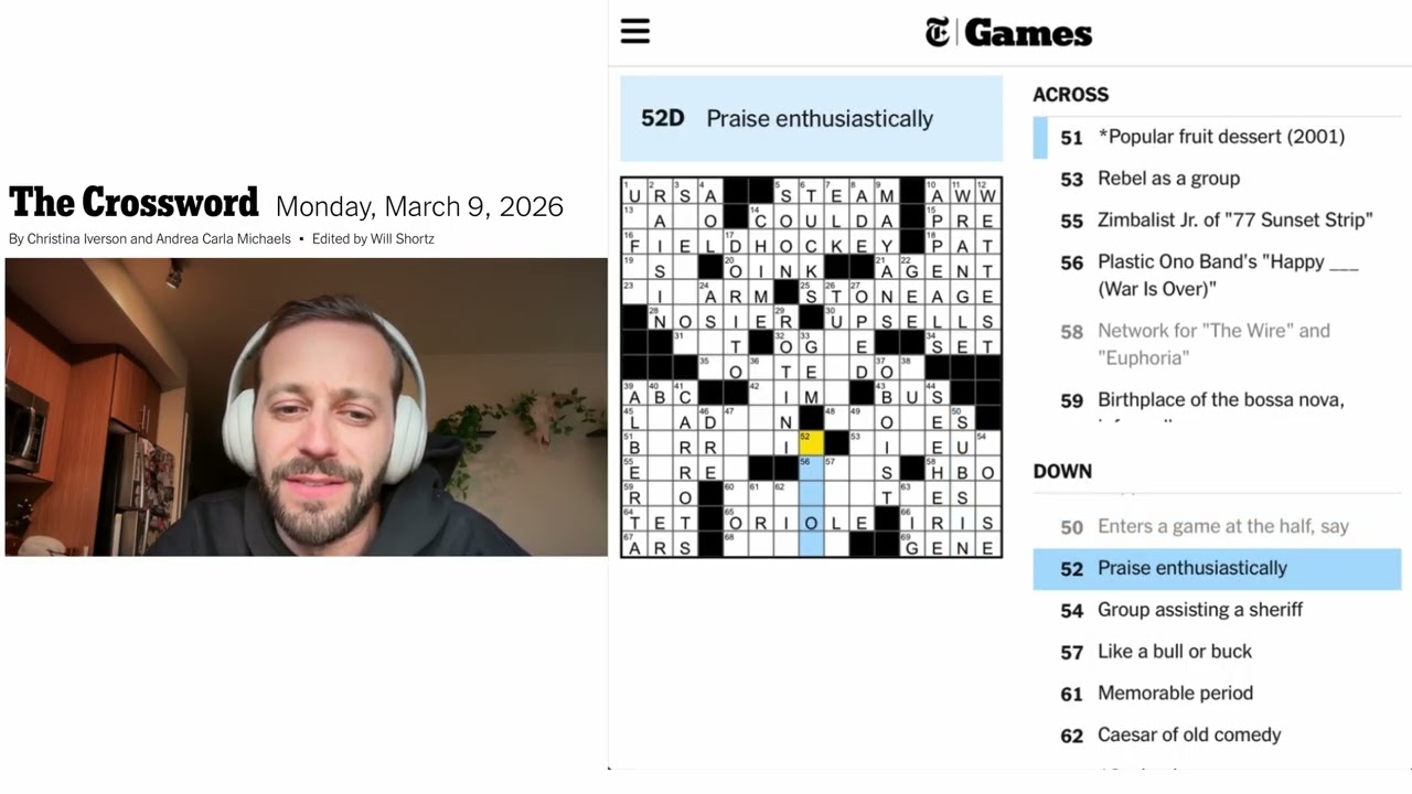 Кроссворд «Очень рассеянный понедельник» | NYT (New York Times Crossword) 9 марта 2026 г.