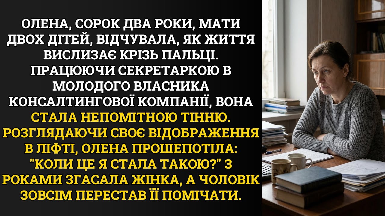 Олена, сорок два роки, мати двох дітей, відчувала, як життя вислизає крізь пальці. Працюючи