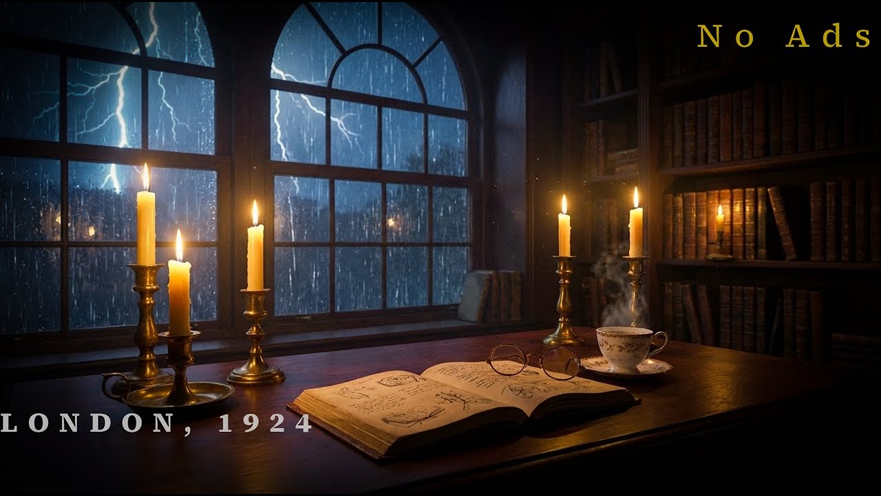 1924 London Library: Rain & Thunder for Deep Study (No Ads)