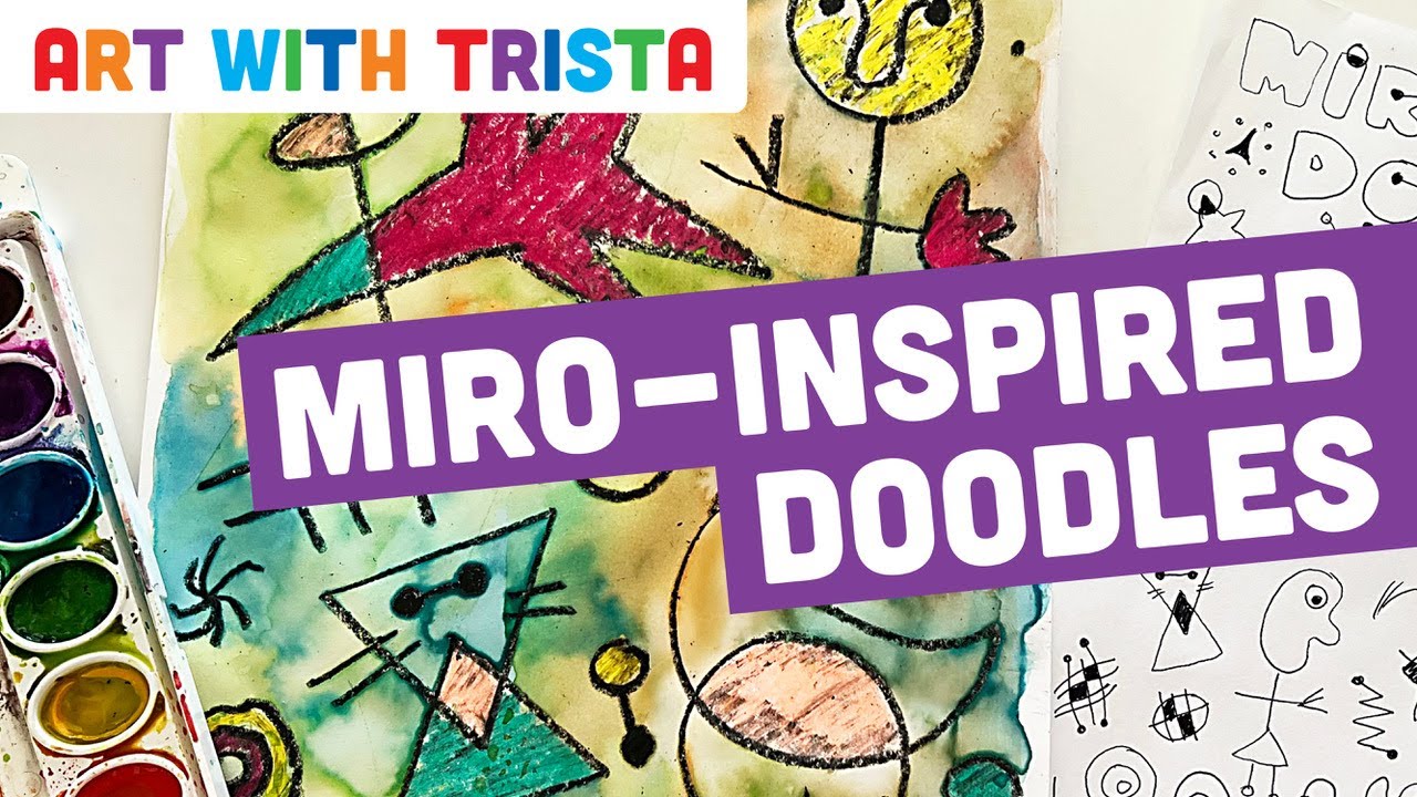 Watercolor Resist Doodles Inspired by Hispanic Artist Joan Miro Art Tutorial - Art With Trista