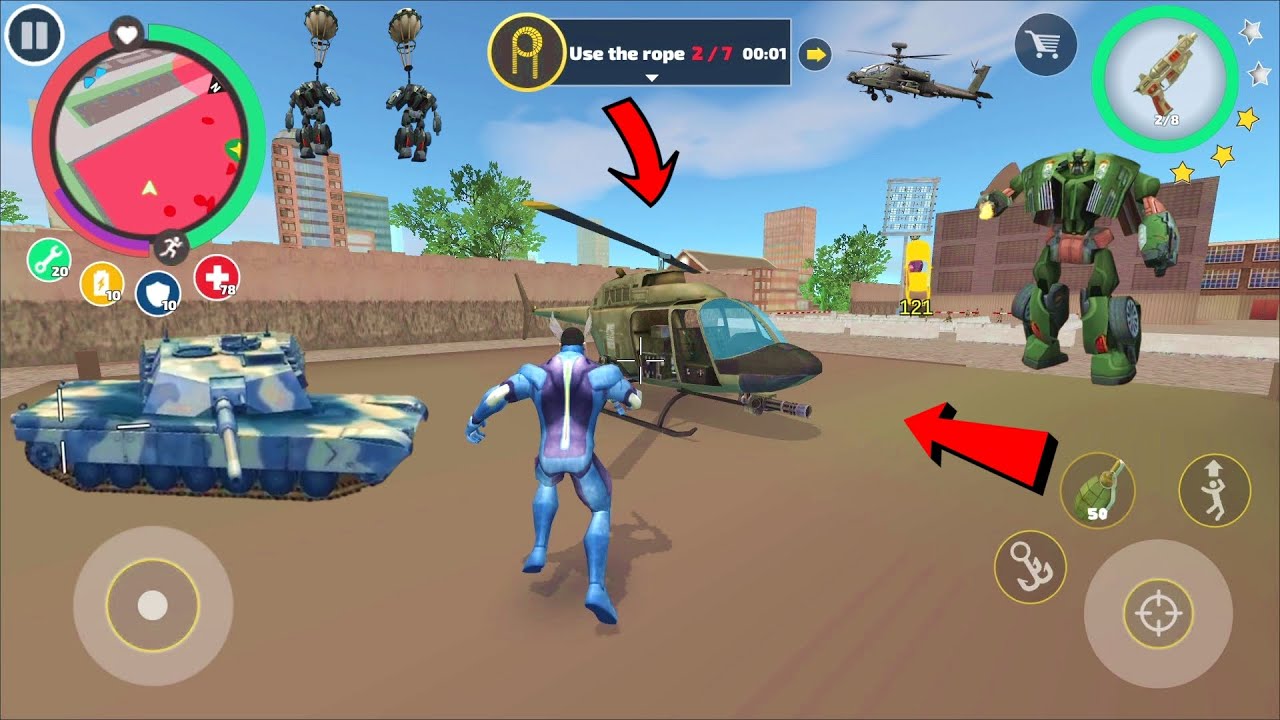 Rope Hero Vice Town (rope hero fly police helicopter) helicopter and vice town army - Gameplay HD