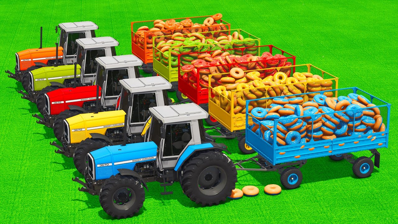 LOAD AND TRANSPORT DELICIOUS DONUTS WITH MASSEY FERGUSON TRACTORS - Farming Simulator 25